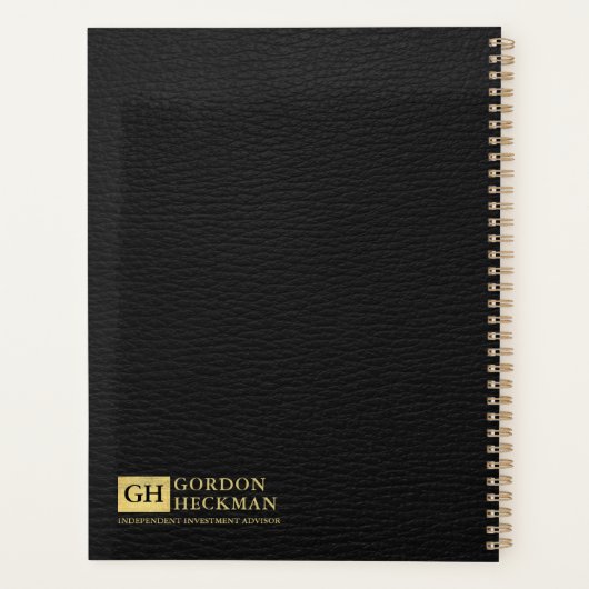 Eenvoudig zwart leder, aangepast monogram planner (Achterkant)