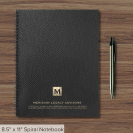 Eenvoudig zwart leder Elegant Goud Monogram Notitieboek
