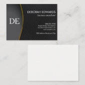 Eenvoudig zwart lederen monogram visitekaartje (Voorkant / Achterkant)