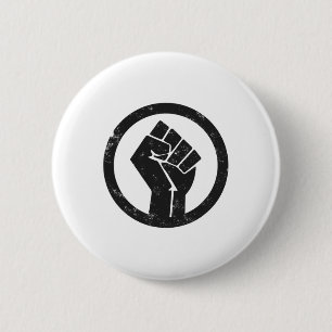 Eenvoudig zwart levensmateriaal protestkracht vuis ronde button 5,7 cm