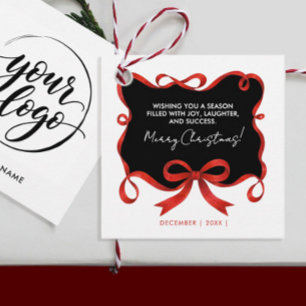 Eenvoudig zwart logo vrolijk kerstfeest rode lint bedankjes labels