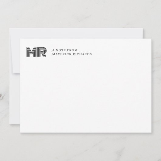 Eenvoudig zwart mannelijk monogram notitiekaartje (Voorkant)
