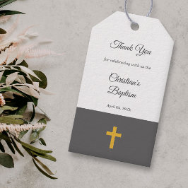 Eenvoudig, Zwart met een Gouden Kruis Doop Dank U Cadeaulabel