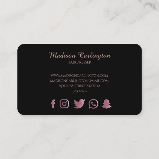 Eenvoudig zwart met Roos Gold-schaar Klantenkaartje (Achterkant)