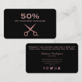 Eenvoudig zwart met Roos Gold-schaar Kortingskaartje (Voorkant / Achterkant)