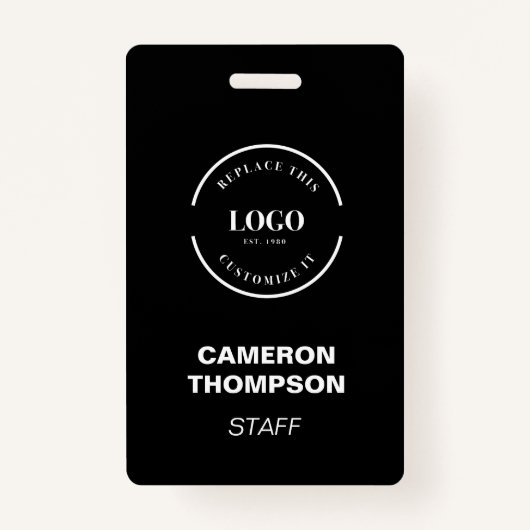 Eenvoudig Zwart met witte logo business personeel  Badge (Voorkant)