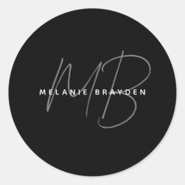 Eenvoudig zwart Minimalist Twee Monogram Naam Ronde Sticker