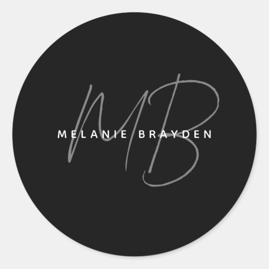 Eenvoudig zwart Minimalist Twee Monogram Naam Ronde Sticker (Voorkant)