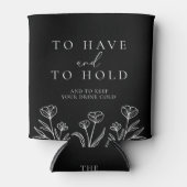 Eenvoudig Zwart Modern Bloemen Monogram Huwelijk Blikjeskoeler (Voorkant)