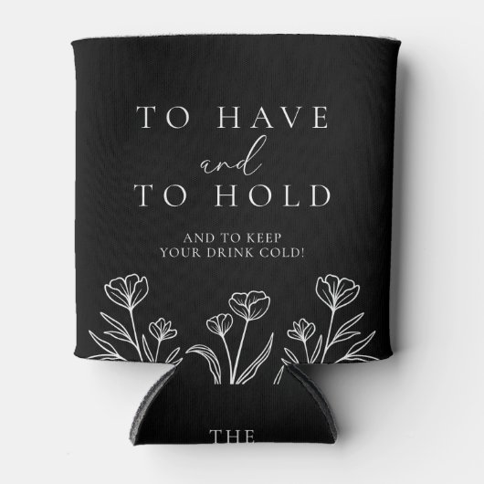 Eenvoudig Zwart Modern Bloemen Monogram Huwelijk Blikjeskoeler (Voorkant)