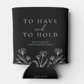 Eenvoudig Zwart Modern Bloemen Monogram Huwelijk Blikjeskoeler (Achterkant)