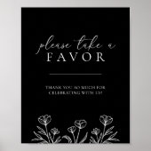 Eenvoudig Zwart Modern Bloemen Trouwgunstteken Poster (Voorkant)