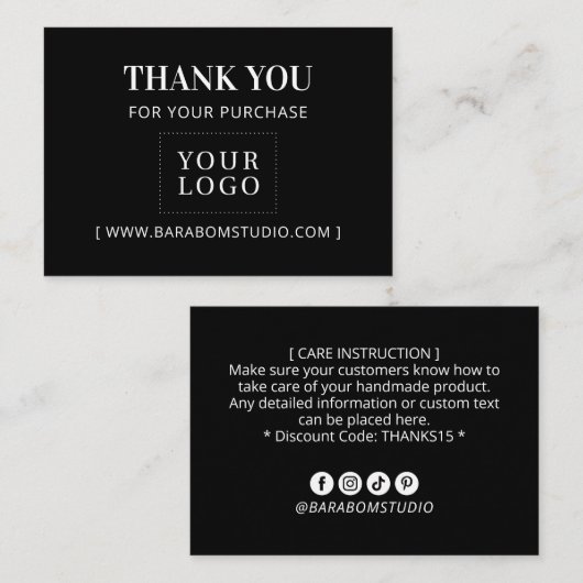 Eenvoudig Zwart Modern Dank u Business Logo Visitekaartje (Voorkant / Achterkant)