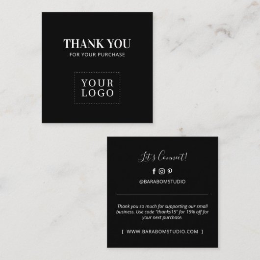 Eenvoudig zwart, modern - Dank u Visitekaartjes (Voorkant / Achterkant)