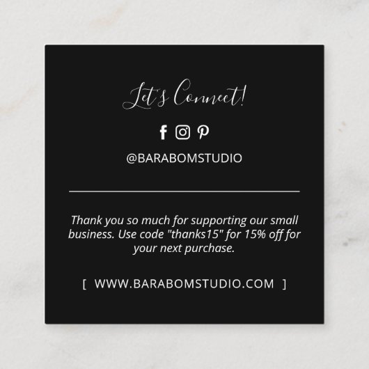 Eenvoudig zwart, modern - Dank u Visitekaartjes (Achterkant)