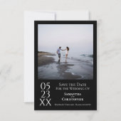Eenvoudig zwart, modern en minimalistisch fotohuwe save the date (Voorkant)