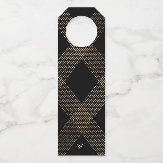 Eenvoudig zwart, modern Geometric Gold Weddenschap Flessenhanger (Achterkant)