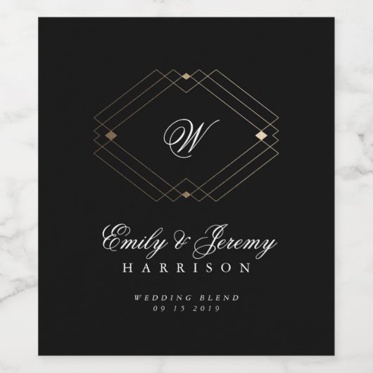 Eenvoudig zwart, modern Geometric Gold Weddenschap Wijn Etiket (Enkel label)