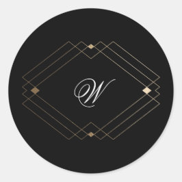 Eenvoudig zwart modern geometrisch gouden trouwen ronde sticker