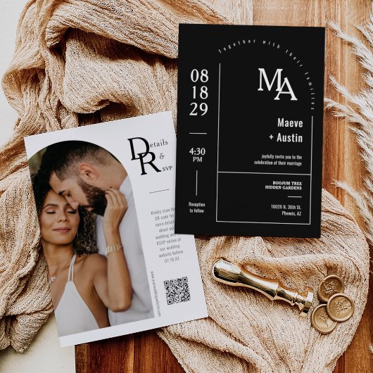 Eenvoudig Zwart Modern Minimalistisch Arch Foto QR Kaart