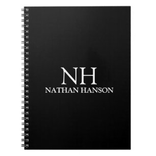 Eenvoudig zwart modern monogram notitieboek