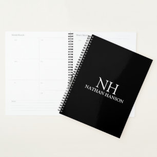Eenvoudig zwart modern monogram planner