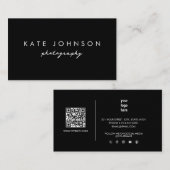 Eenvoudig Zwart Modern Script QR Code Social Media Visitekaartje (Voorkant / Achterkant)