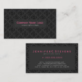 Eenvoudig zwart monochromatische  bloemdamast visitekaartje (Voorkant / Achterkant)