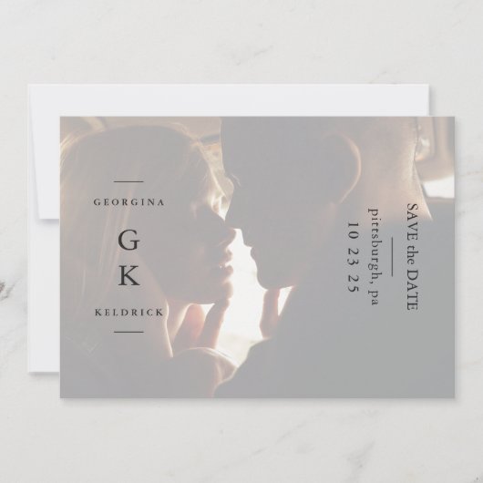 Eenvoudig zwart Monogram één fotohuwelijk Save The Date (Voorkant)