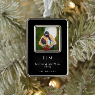 Eenvoudig zwart monogram Elegant Eerste Kerstdag Verzilverd Omlijst Ornament