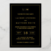 Eenvoudig zwart monogram elegante bruiloft folie uitnodiging (Voorkant)