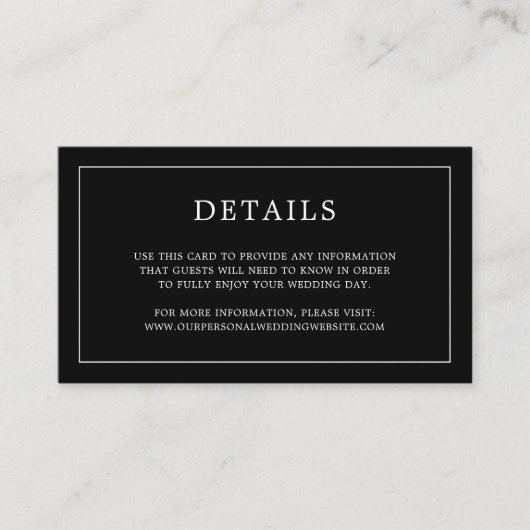 Eenvoudig zwart monogram elegante bruiloft informatiekaartje (Voorkant)