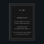 Eenvoudig zwart monogram elegante bruiloft informatiekaartje<br><div class="desc">Eenvoudige Wedding Enclosure-kaart met een modern maar elegant ontwerp met twee Letter-monogram bovenaan en uw ontvangstinformatie omgeven door een dunne rand. Alle ontwerpelementen zijn wit boven een zwarte achtergrond en kunnen worden gewijzigd in het ontwerpbewerkingsgereedschap. Een stijlvol en stijlvol ontwerp dat ideaal is voor een minimalistisch koppel. Deze behuizingskaarten zijn...</div>