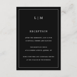 Eenvoudig zwart monogram elegante bruiloft informatiekaartje