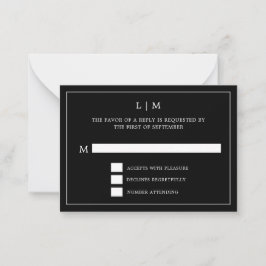 Eenvoudig zwart monogram elegante bruiloft notitiekaartje