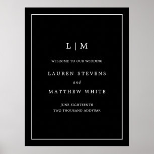Eenvoudig zwart monogram elegante bruiloft poster