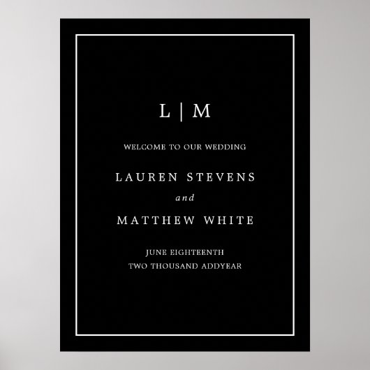 Eenvoudig zwart monogram elegante bruiloft poster (Voorkant)