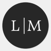 Eenvoudig zwart monogram elegante bruiloft ronde sticker (Voorkant)