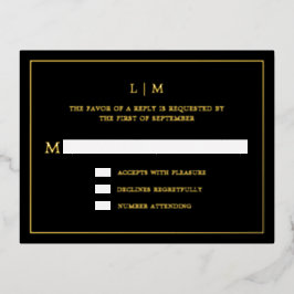 Eenvoudig zwart monogram elegante bruiloft RSVP Folie Uitnodiging Briefkaart