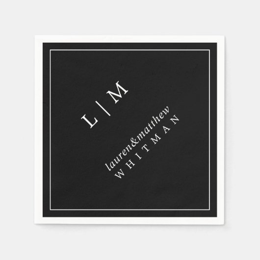 Eenvoudig zwart monogram elegante bruiloft servet (Voorkant)