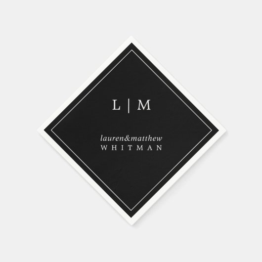 Eenvoudig zwart monogram elegante bruiloft servet (Hoek)