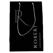 Eenvoudig zwart monogram gepersonaliseerde Groomsm Medium Cadeauzakje (Voorkant)