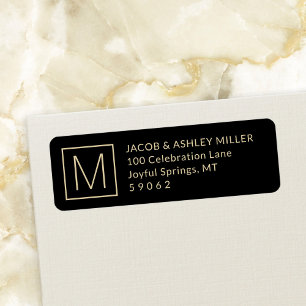 Eenvoudig zwart monogram & Gold Return-adres Etiket