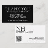 Eenvoudig zwart monogram Modern Kortingskaartje (Voorkant / Achterkant)