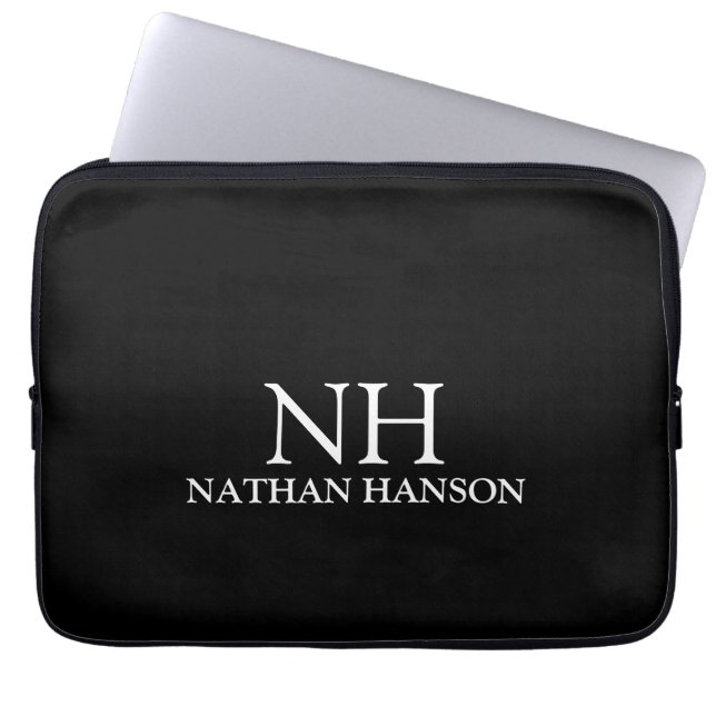 Eenvoudig zwart monogram Modern Laptop Sleeve (Voorkant)
