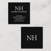 Eenvoudig zwart monogram Modern Vierkante Visitekaartje (Voorkant / Achterkant)