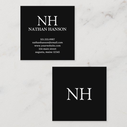 Eenvoudig zwart monogram Modern Vierkante Visitekaartje (Voorkant / Achterkant)