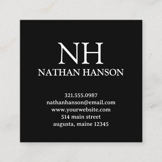 Eenvoudig zwart monogram Modern Vierkante Visitekaartje (Voorkant)