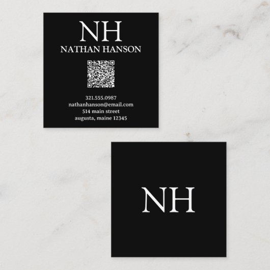 Eenvoudig zwart monogram Modern Vierkante Visitekaartje (Voorkant / Achterkant)