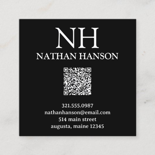 Eenvoudig zwart monogram Modern Vierkante Visitekaartje (Voorkant)